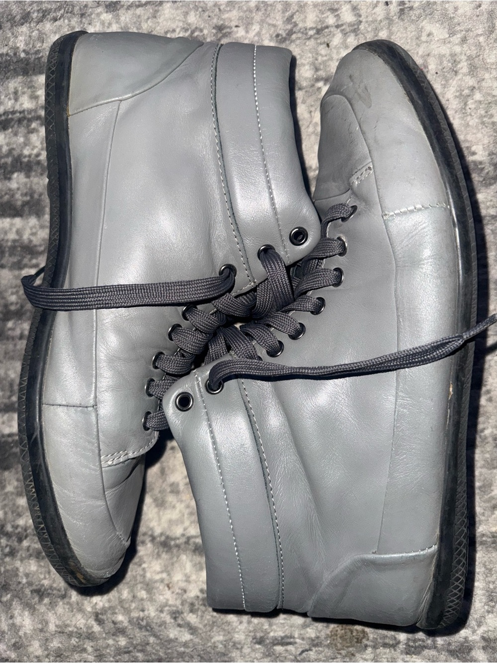 Prada Grey Leather High-Top Sneakers